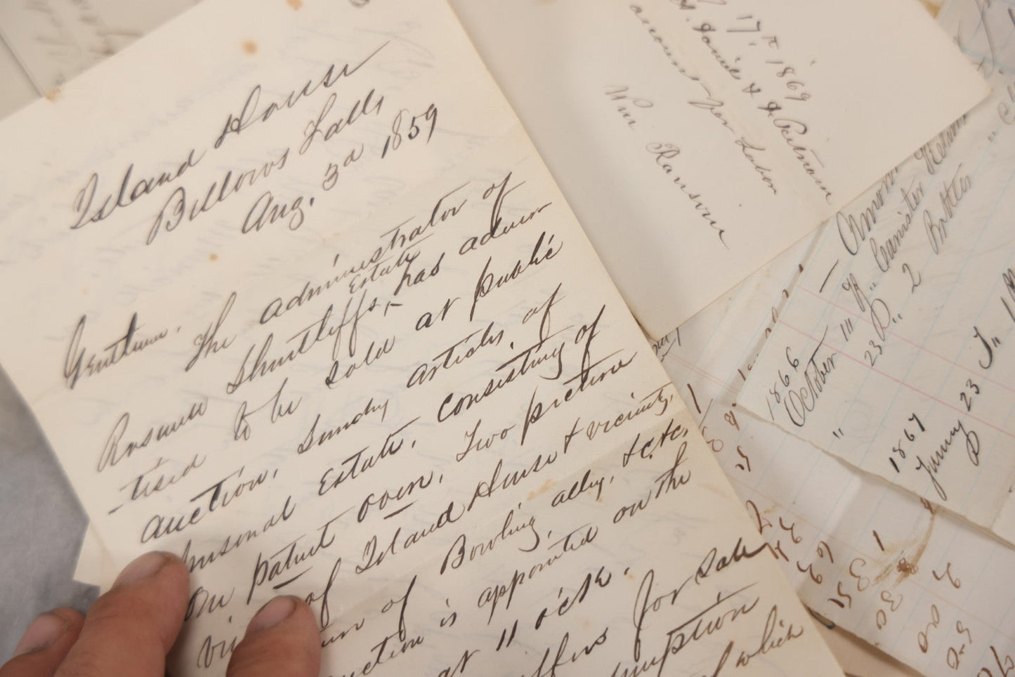 Lot 043 - Discovery Grouping Of 25+ Pieces Of Antique Handwritten Ephemera, Including Letters, Checks & Billheads, With 1846 Letter To Son, Alumni Meeting Program & Nonotuck Silk Co. Billhead