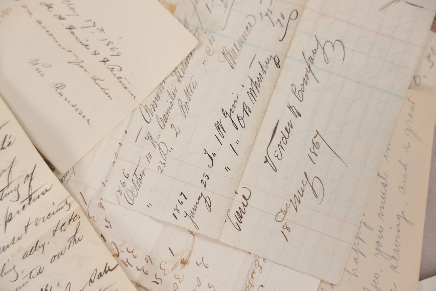 Lot 043 - Discovery Grouping Of 25+ Pieces Of Antique Handwritten Ephemera, Including Letters, Checks & Billheads, With 1846 Letter To Son, Alumni Meeting Program & Nonotuck Silk Co. Billhead