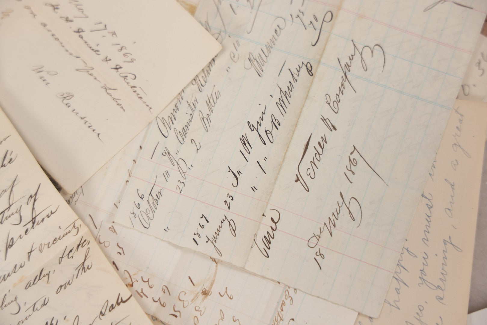 Lot 043 - Discovery Grouping Of 25+ Pieces Of Antique Handwritten Ephemera, Including Letters, Checks & Billheads, With 1846 Letter To Son, Alumni Meeting Program & Nonotuck Silk Co. Billhead