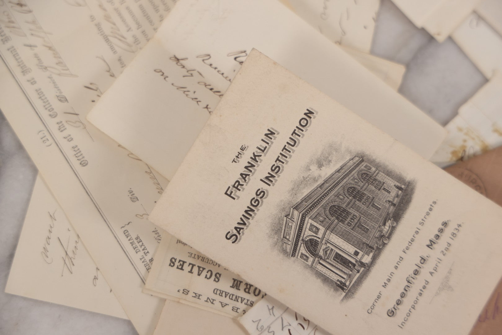 Lot 043 - Discovery Grouping Of 25+ Pieces Of Antique Handwritten Ephemera, Including Letters, Checks & Billheads, With 1846 Letter To Son, Alumni Meeting Program & Nonotuck Silk Co. Billhead