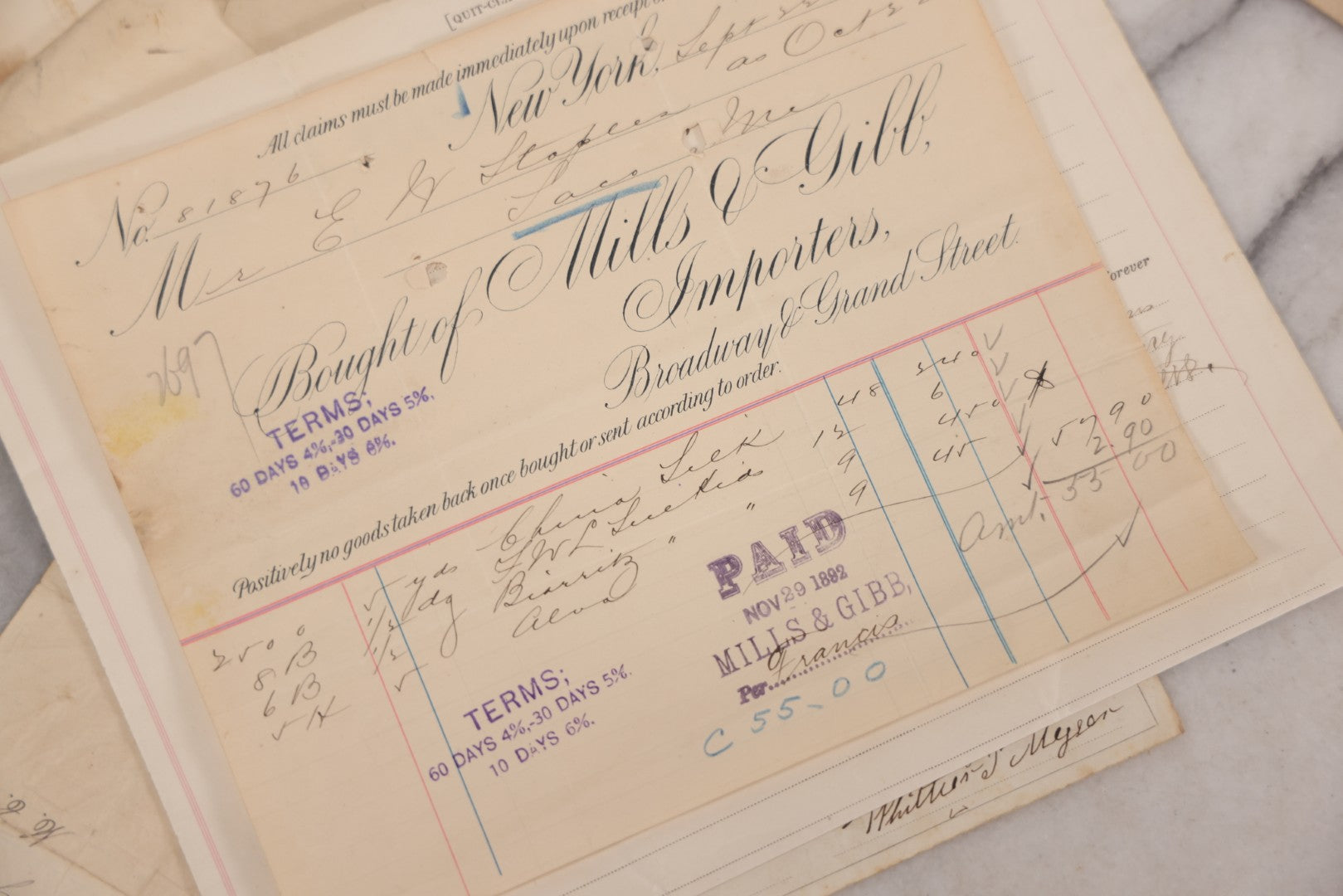 Lot 044 - Discovery Grouping Of 25+ Pieces Of Antique Handwritten & Printed Ephemera, Including Joseph Havey General Contractor Billhead, Quit Claim Document, 1933 Report Cards Of John Armstrong & H.E. Welcher & Co. Billhead For Ladies' Muslin Underwear