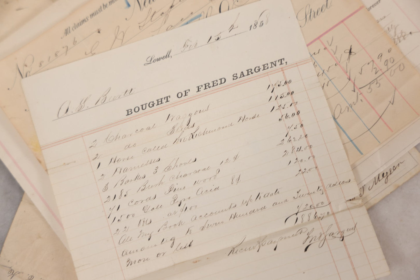 Lot 044 - Discovery Grouping Of 25+ Pieces Of Antique Handwritten & Printed Ephemera, Including Joseph Havey General Contractor Billhead, Quit Claim Document, 1933 Report Cards Of John Armstrong & H.E. Welcher & Co. Billhead For Ladies' Muslin Underwear