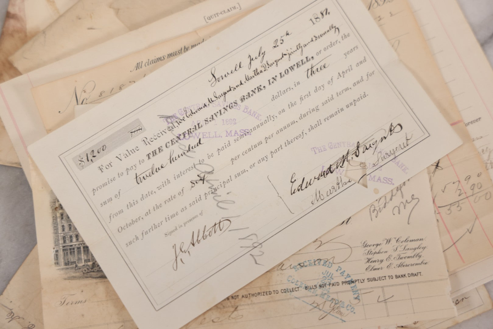 Lot 044 - Discovery Grouping Of 25+ Pieces Of Antique Handwritten & Printed Ephemera, Including Joseph Havey General Contractor Billhead, Quit Claim Document, 1933 Report Cards Of John Armstrong & H.E. Welcher & Co. Billhead For Ladies' Muslin Underwear