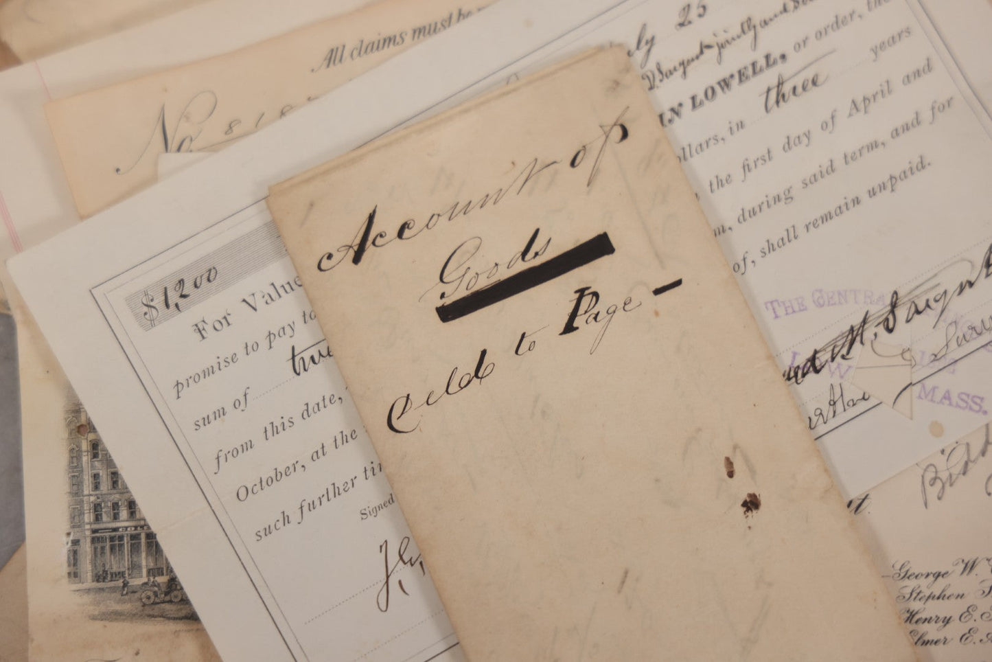 Lot 044 - Discovery Grouping Of 25+ Pieces Of Antique Handwritten & Printed Ephemera, Including Joseph Havey General Contractor Billhead, Quit Claim Document, 1933 Report Cards Of John Armstrong & H.E. Welcher & Co. Billhead For Ladies' Muslin Underwear