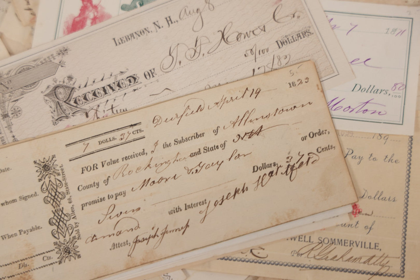 Lot 045 - Discovery Grouping Of 50+ Pieces Of Antique Handwritten & Printed Ephemera, Including Skowhegan House Maine Hotel Ledger Page, Bryan Miner & Reed Wholesale Grocers Billhead, With Checks, Letters & Receipts