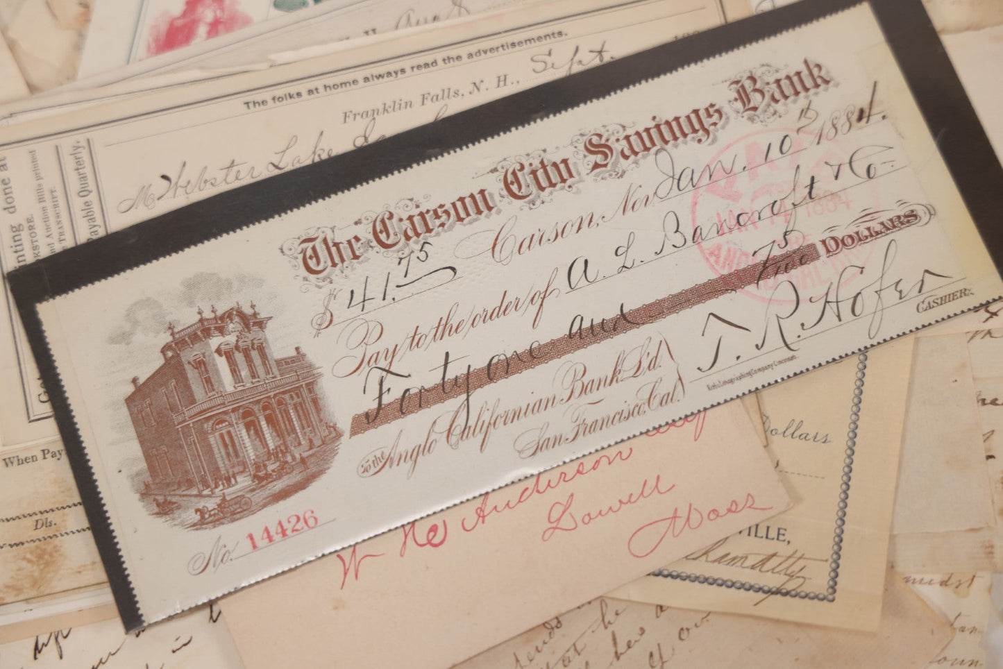 Lot 045 - Discovery Grouping Of 50+ Pieces Of Antique Handwritten & Printed Ephemera, Including Skowhegan House Maine Hotel Ledger Page, Bryan Miner & Reed Wholesale Grocers Billhead, With Checks, Letters & Receipts