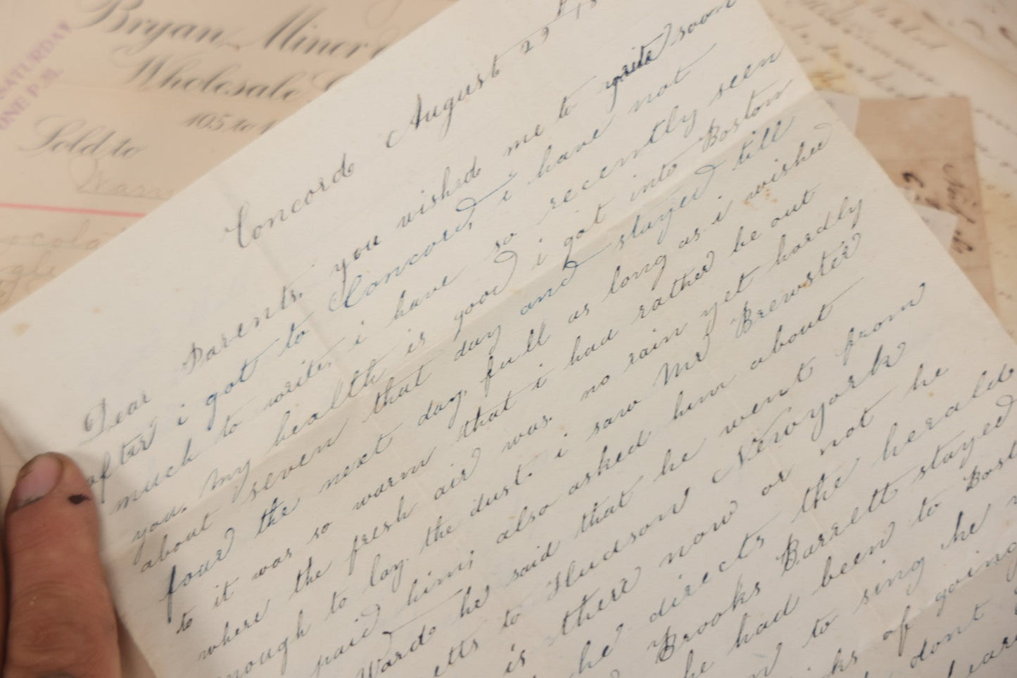 Lot 045 - Discovery Grouping Of 50+ Pieces Of Antique Handwritten & Printed Ephemera, Including Skowhegan House Maine Hotel Ledger Page, Bryan Miner & Reed Wholesale Grocers Billhead, With Checks, Letters & Receipts
