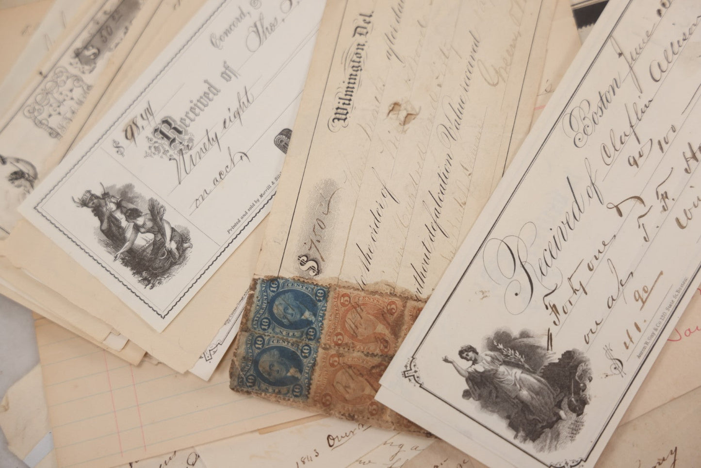 Lot 045 - Discovery Grouping Of 50+ Pieces Of Antique Handwritten & Printed Ephemera, Including Skowhegan House Maine Hotel Ledger Page, Bryan Miner & Reed Wholesale Grocers Billhead, With Checks, Letters & Receipts