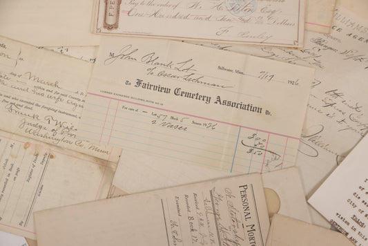 Lot 046 - Discovery Grouping Of 20+ Pieces Of Antique Handwritten & Printed Ephemera, Including New Hampshire Sheriff's Warrants, Wiggins & Williams General Insurance Document, Fairview Cemetery Association Receipt & Personal Mortgages