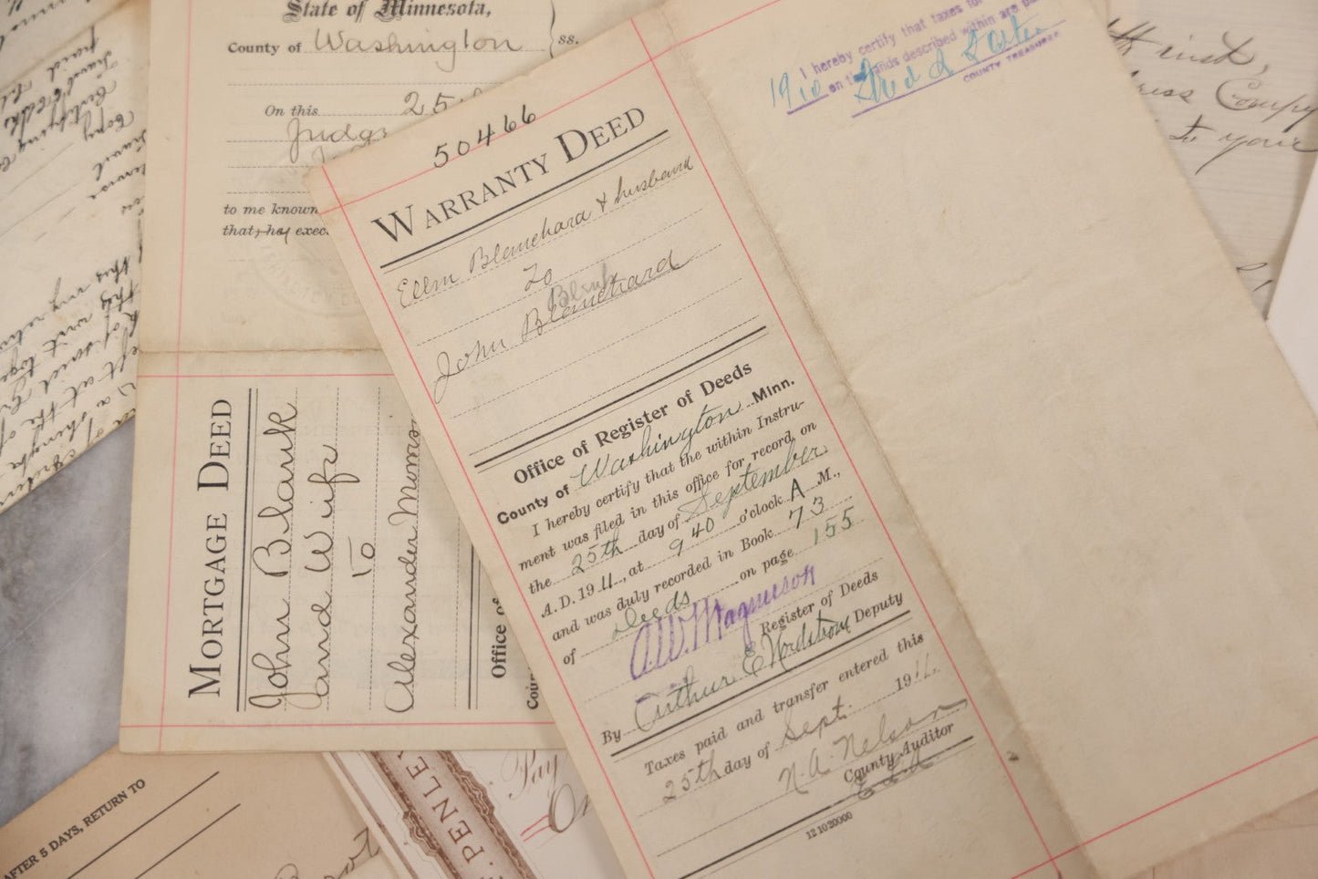 Lot 046 - Discovery Grouping Of 20+ Pieces Of Antique Handwritten & Printed Ephemera, Including New Hampshire Sheriff's Warrants, Wiggins & Williams General Insurance Document, Fairview Cemetery Association Receipt & Personal Mortgages