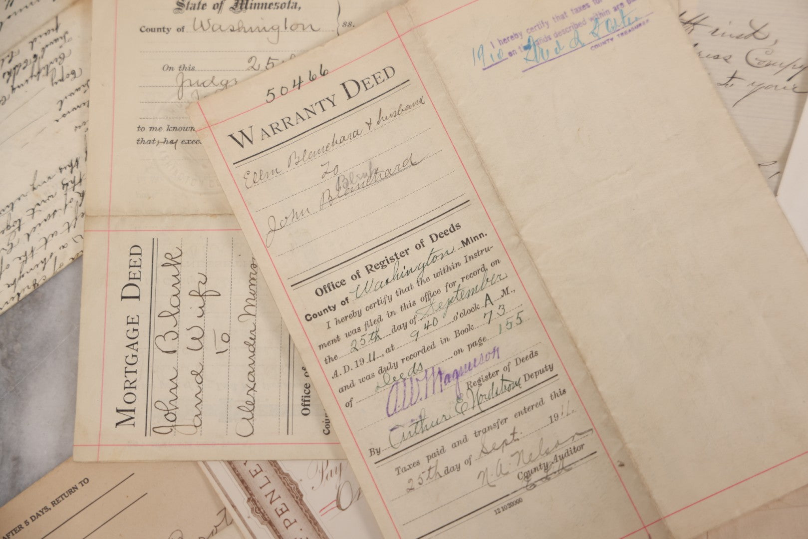 Lot 046 - Discovery Grouping Of 20+ Pieces Of Antique Handwritten & Printed Ephemera, Including New Hampshire Sheriff's Warrants, Wiggins & Williams General Insurance Document, Fairview Cemetery Association Receipt & Personal Mortgages