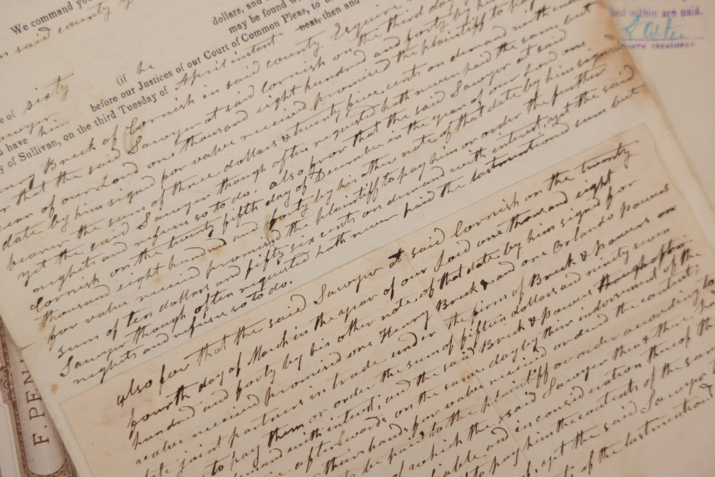 Lot 046 - Discovery Grouping Of 20+ Pieces Of Antique Handwritten & Printed Ephemera, Including New Hampshire Sheriff's Warrants, Wiggins & Williams General Insurance Document, Fairview Cemetery Association Receipt & Personal Mortgages