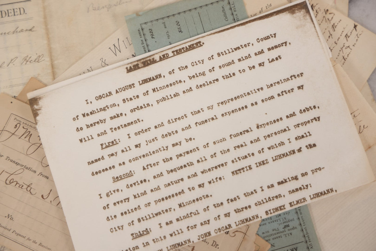 Lot 046 - Discovery Grouping Of 20+ Pieces Of Antique Handwritten & Printed Ephemera, Including New Hampshire Sheriff's Warrants, Wiggins & Williams General Insurance Document, Fairview Cemetery Association Receipt & Personal Mortgages