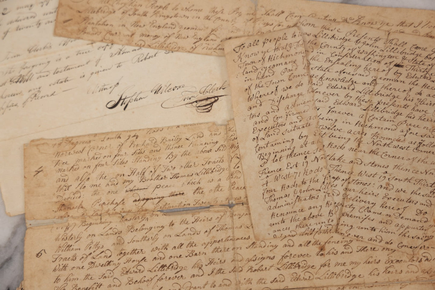 Lot 047 - Grouping Of Four Early Antique Handwritten Documents, Including Bills, Property Transfers & Land Descriptions, Circa 1800, Note Wear, Tears, Losses & Splits