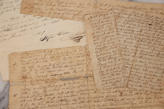 Lot 047 - Grouping Of Four Early Antique Handwritten Documents, Including Bills, Property Transfers & Land Descriptions, Circa 1800, Note Wear, Tears, Losses & Splits