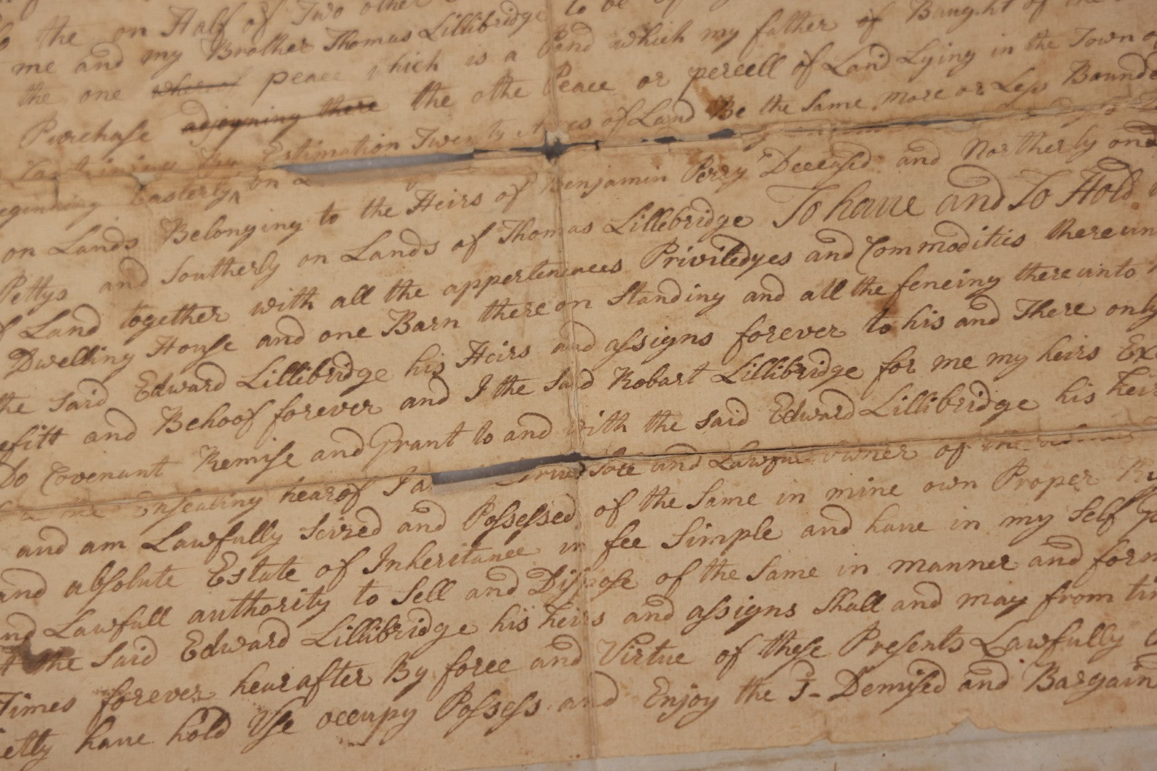 Lot 047 - Grouping Of Four Early Antique Handwritten Documents, Including Bills, Property Transfers & Land Descriptions, Circa 1800, Note Wear, Tears, Losses & Splits