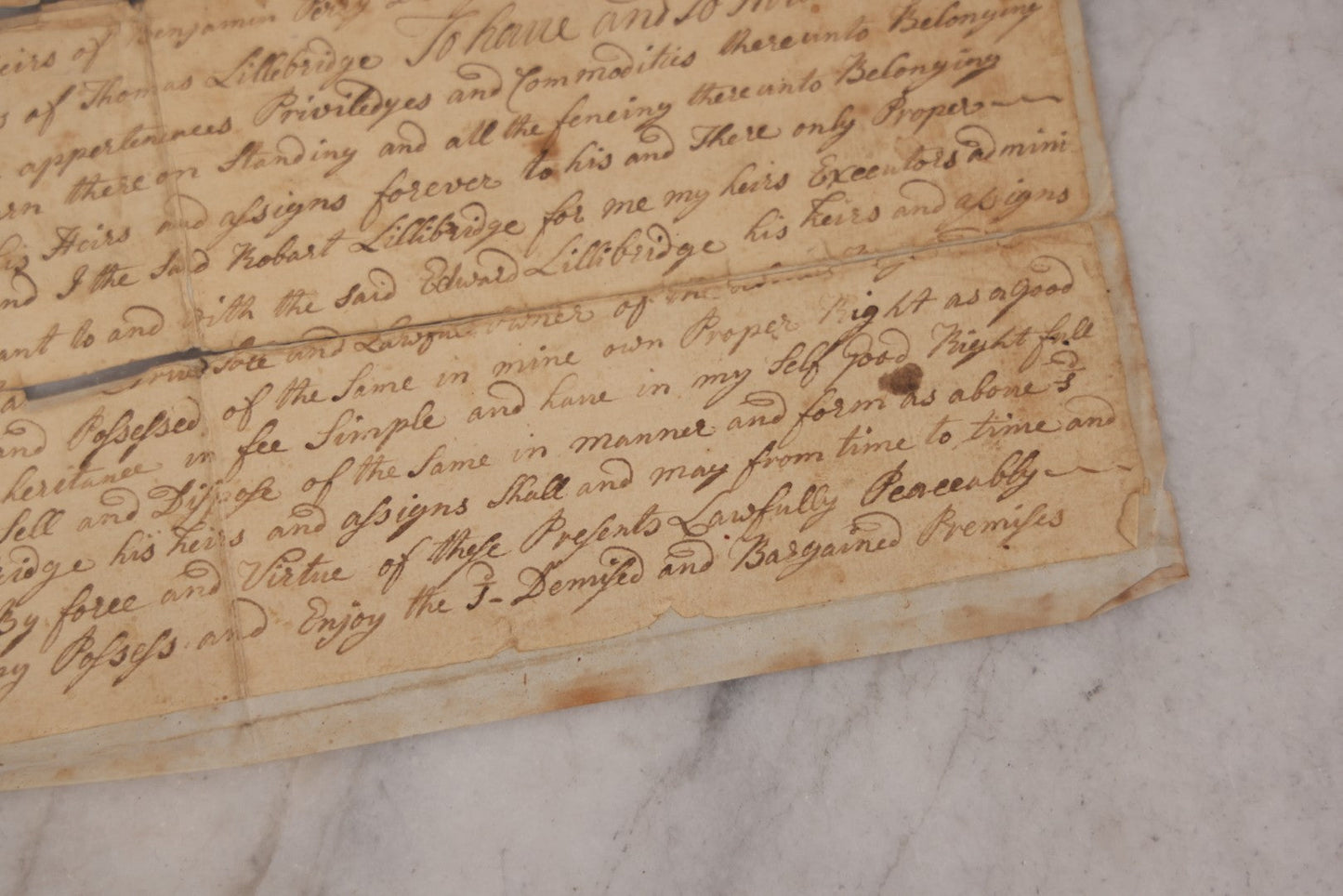 Lot 047 - Grouping Of Four Early Antique Handwritten Documents, Including Bills, Property Transfers & Land Descriptions, Circa 1800, Note Wear, Tears, Losses & Splits