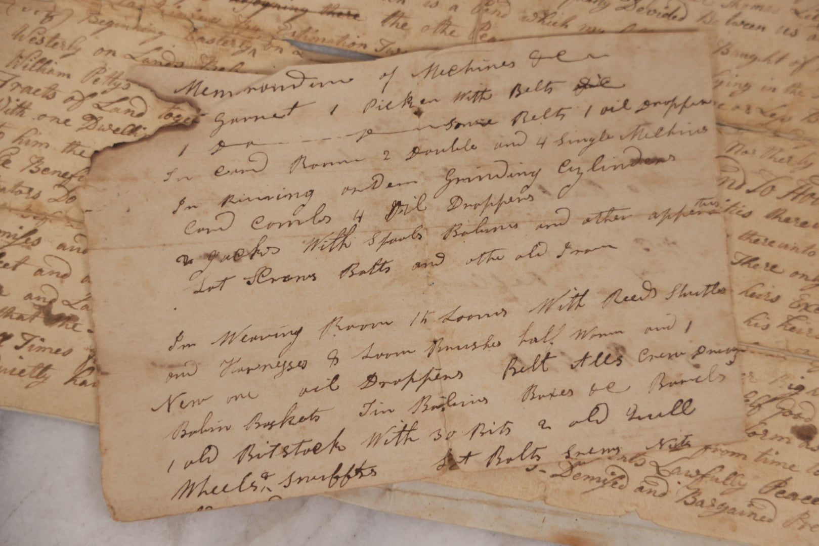 Lot 047 - Grouping Of Four Early Antique Handwritten Documents, Including Bills, Property Transfers & Land Descriptions, Circa 1800, Note Wear, Tears, Losses & Splits