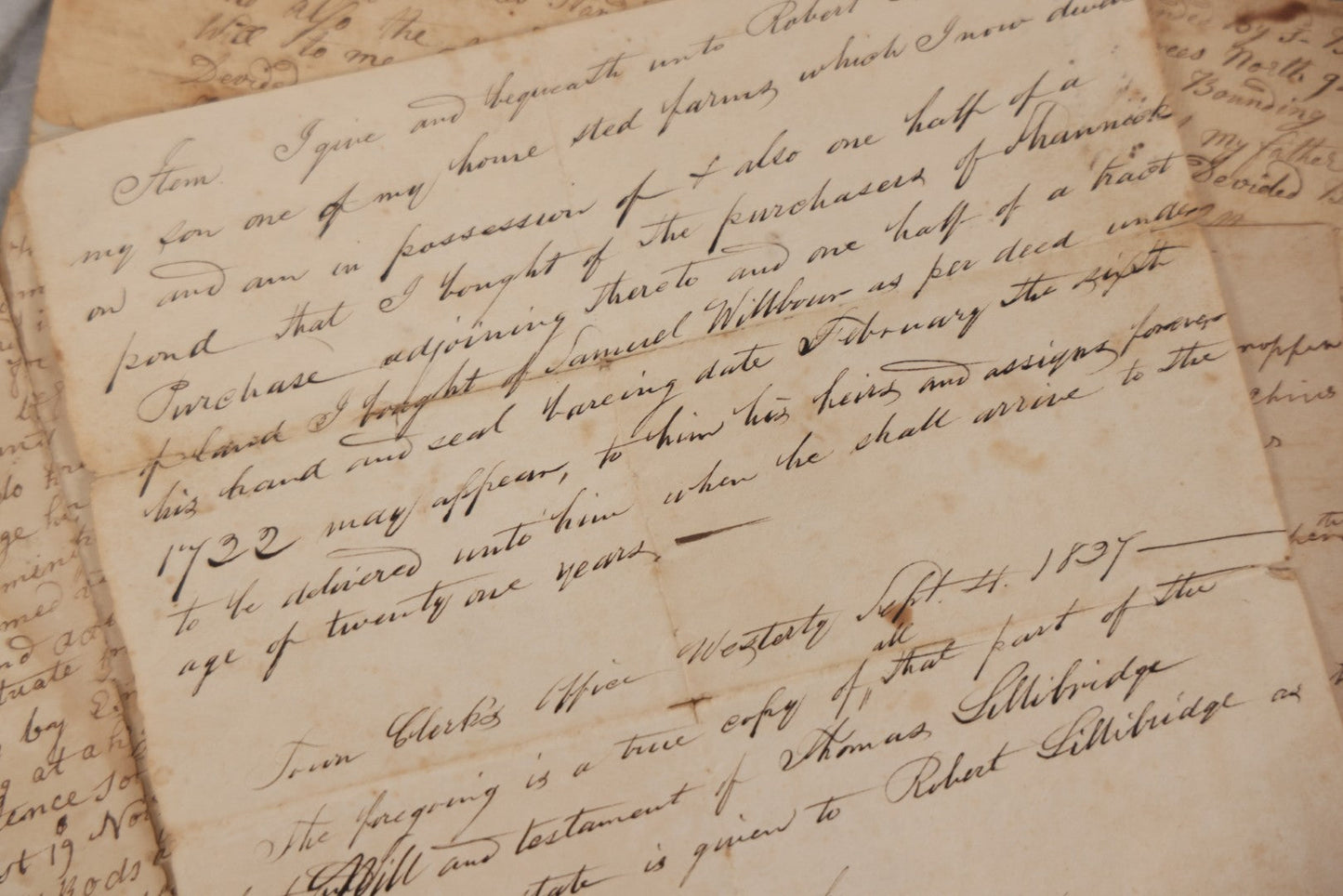 Lot 047 - Grouping Of Four Early Antique Handwritten Documents, Including Bills, Property Transfers & Land Descriptions, Circa 1800, Note Wear, Tears, Losses & Splits