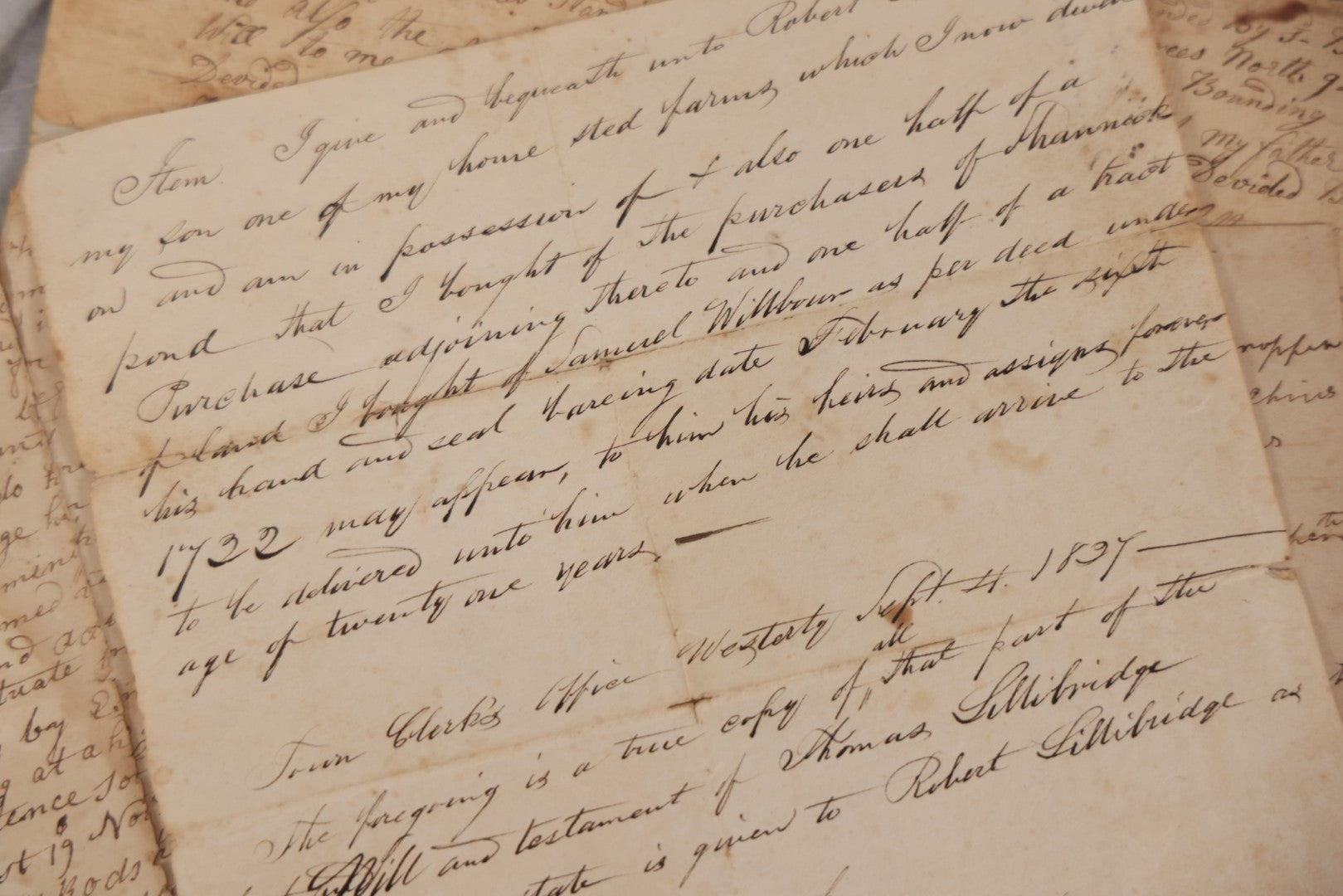 Lot 047 - Grouping Of Four Early Antique Handwritten Documents, Including Bills, Property Transfers & Land Descriptions, Circa 1800, Note Wear, Tears, Losses & Splits