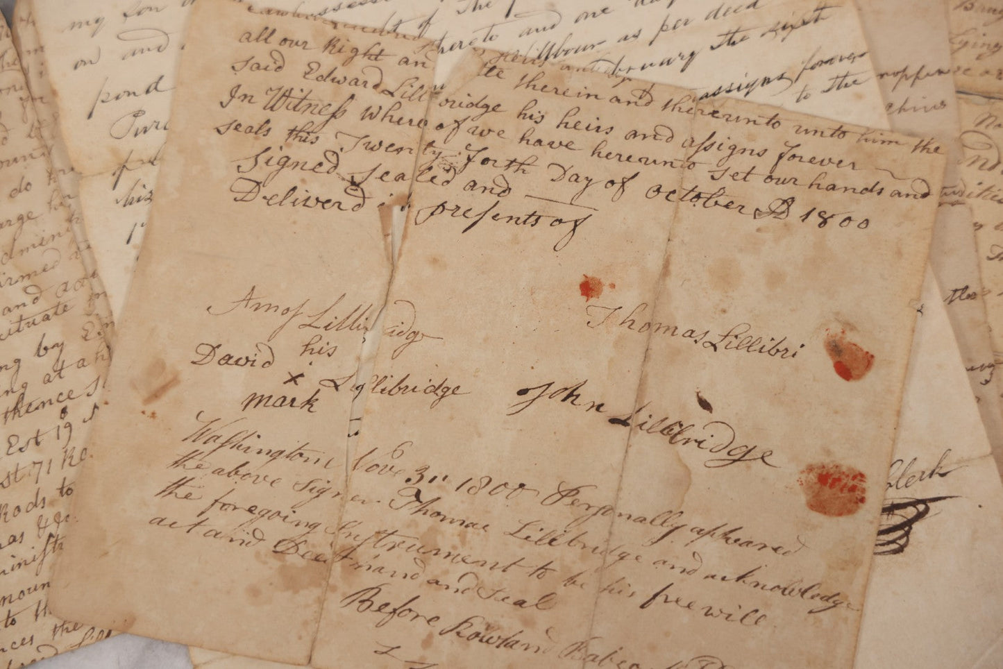 Lot 047 - Grouping Of Four Early Antique Handwritten Documents, Including Bills, Property Transfers & Land Descriptions, Circa 1800, Note Wear, Tears, Losses & Splits