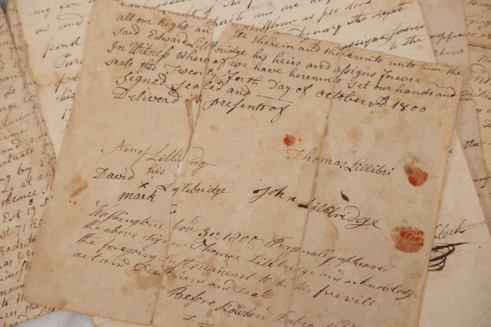 Lot 047 - Grouping Of Four Early Antique Handwritten Documents, Including Bills, Property Transfers & Land Descriptions, Circa 1800, Note Wear, Tears, Losses & Splits