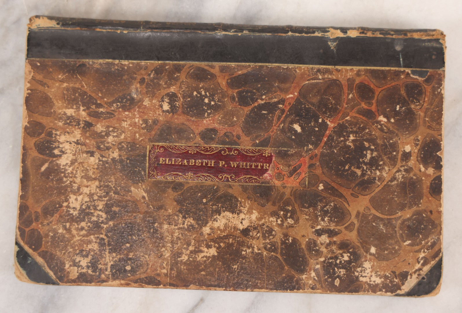 Lot 050 - Antique Victorian Autograph Album Of Elizabeth P. Whittridge, Containing Dozens Of Handwritten Greetings, Poems & Reminiscences, Dated 1832–1840s Beverly & Charlestown, Massachusetts, With Partial Gilded Leather Name Label