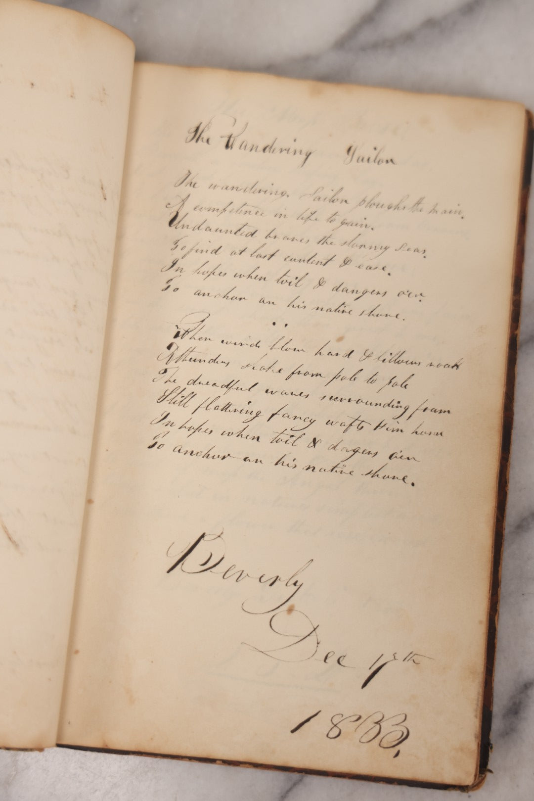 Lot 050 - Antique Victorian Autograph Album Of Elizabeth P. Whittridge, Containing Dozens Of Handwritten Greetings, Poems & Reminiscences, Dated 1832–1840s Beverly & Charlestown, Massachusetts, With Partial Gilded Leather Name Label