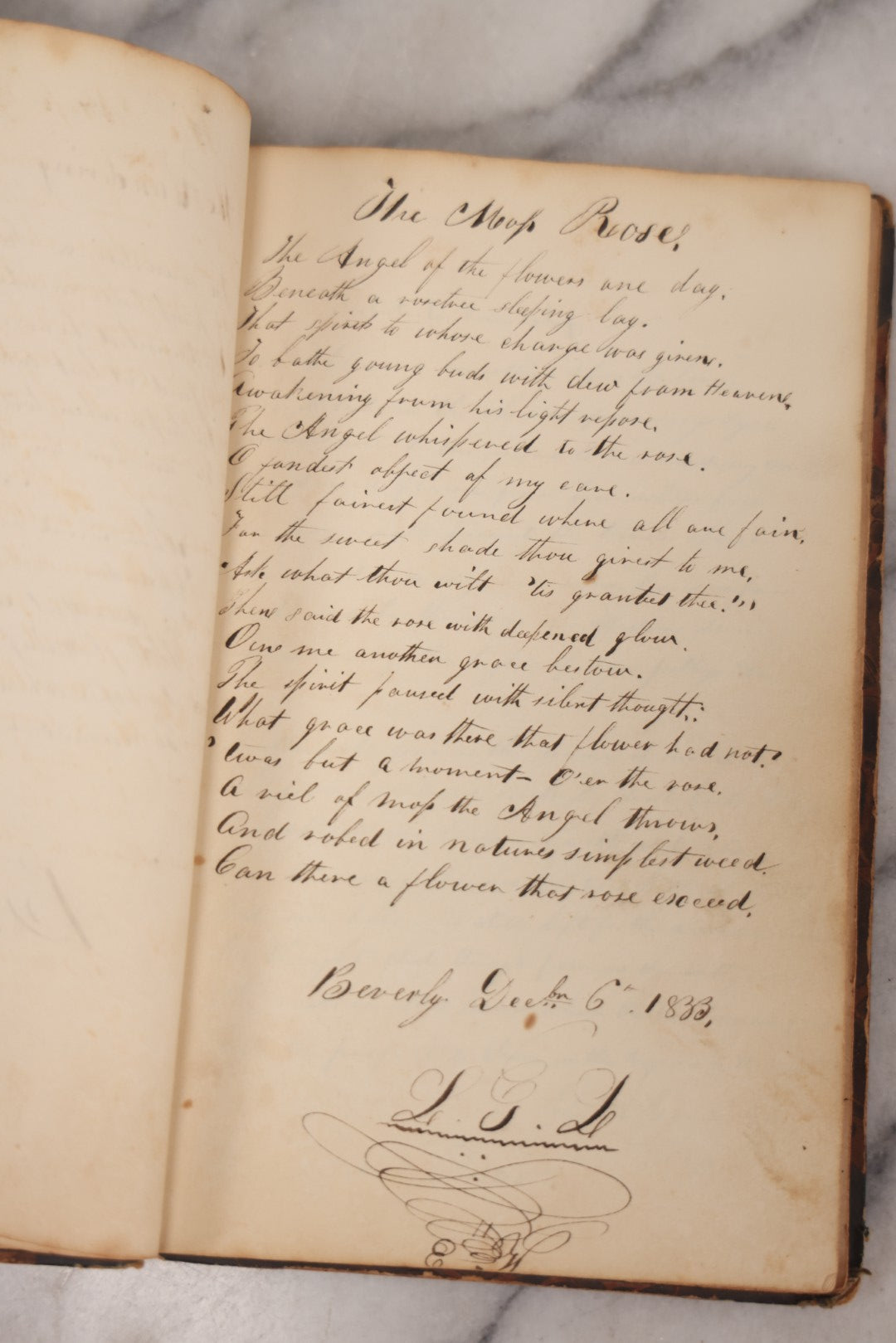 Lot 050 - Antique Victorian Autograph Album Of Elizabeth P. Whittridge, Containing Dozens Of Handwritten Greetings, Poems & Reminiscences, Dated 1832–1840s Beverly & Charlestown, Massachusetts, With Partial Gilded Leather Name Label