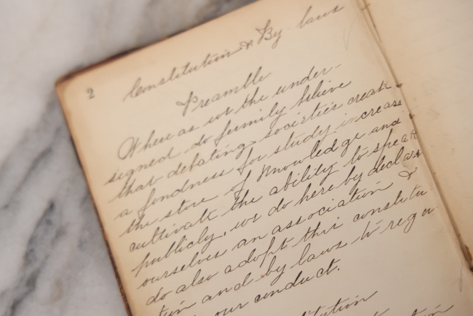 Lot 051 - Antique Handwritten Book, "Records Of The Frederic T. Greenhalge Debating Society," 1898–1899, Containing Constitution, Membership Signatures, Minutes, Debate Topics & Mock Trials, School Debate Club, Binding Loose, Spine Cover Missing