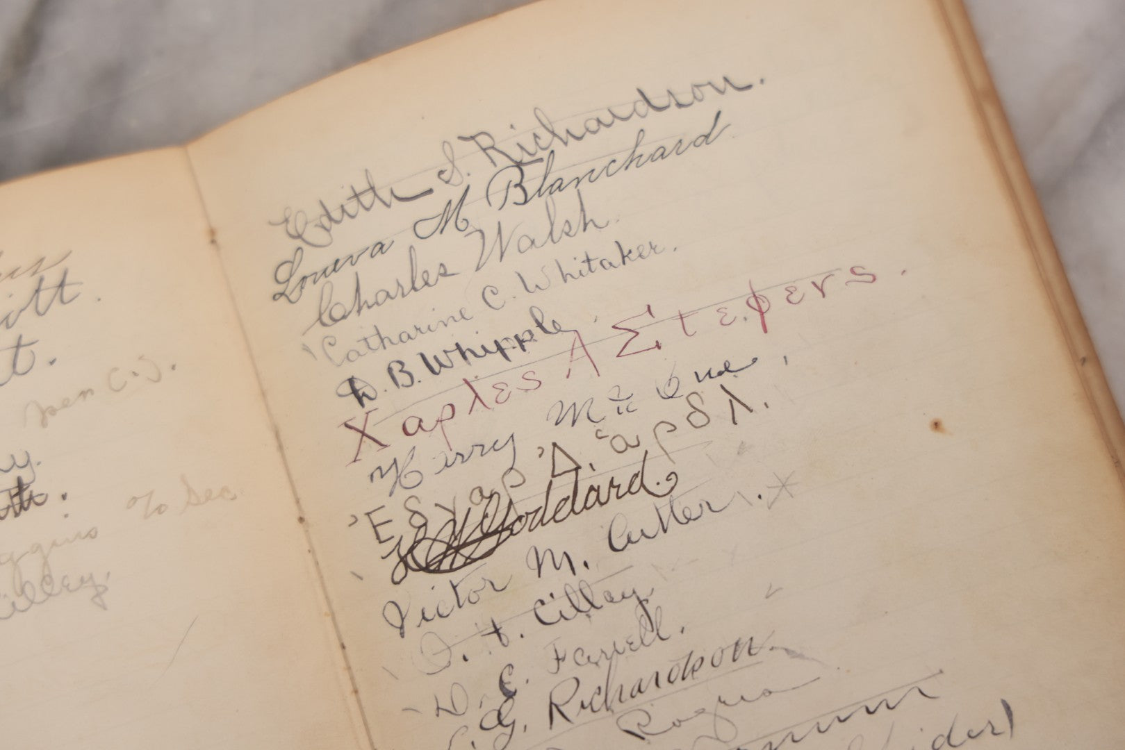 Lot 051 - Antique Handwritten Book, "Records Of The Frederic T. Greenhalge Debating Society," 1898–1899, Containing Constitution, Membership Signatures, Minutes, Debate Topics & Mock Trials, School Debate Club, Binding Loose, Spine Cover Missing