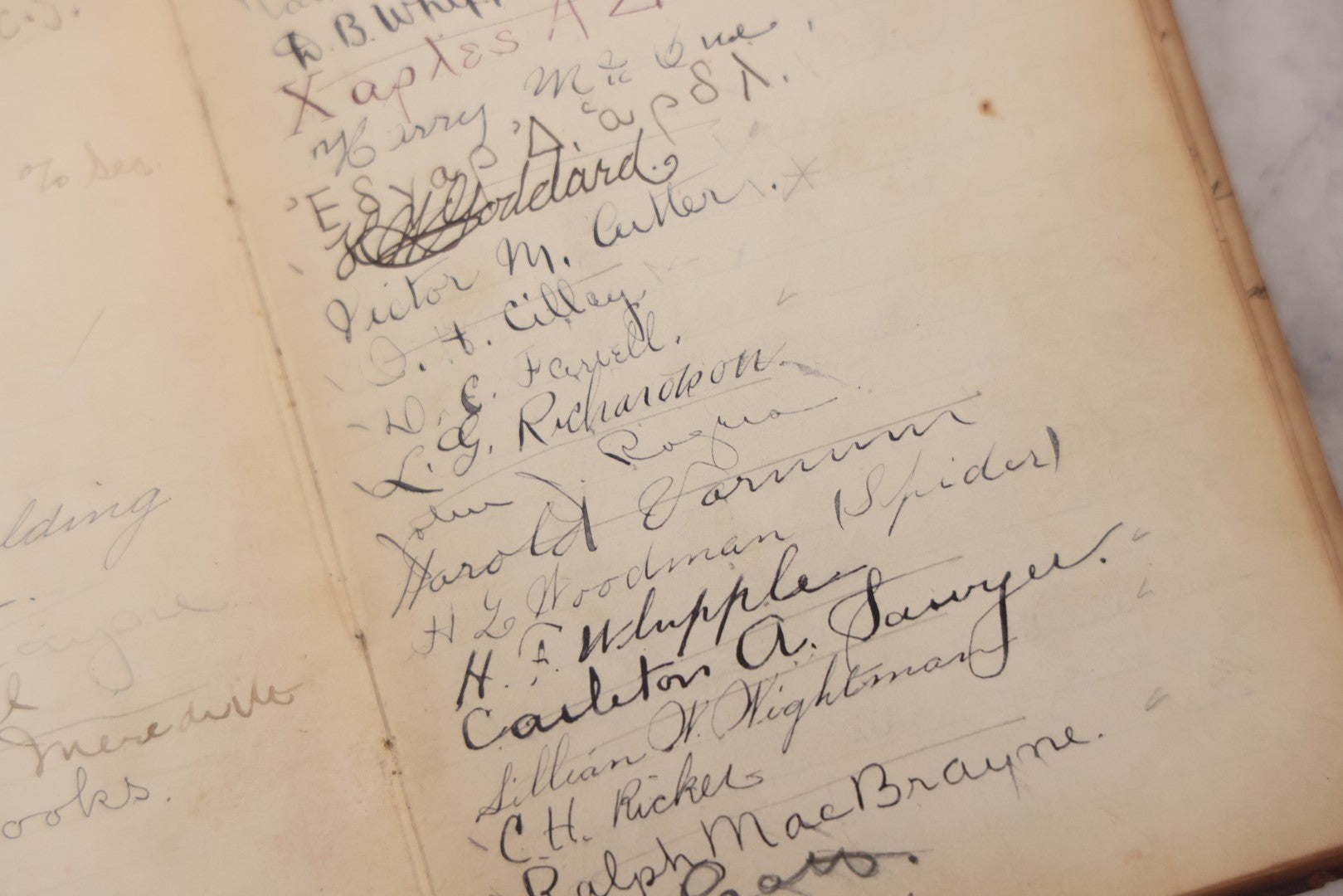 Lot 051 - Antique Handwritten Book, "Records Of The Frederic T. Greenhalge Debating Society," 1898–1899, Containing Constitution, Membership Signatures, Minutes, Debate Topics & Mock Trials, School Debate Club, Binding Loose, Spine Cover Missing