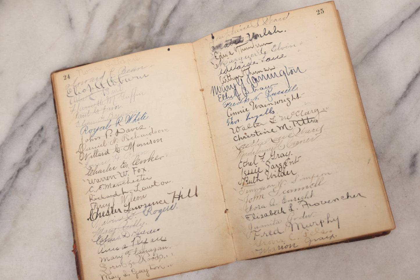 Lot 051 - Antique Handwritten Book, "Records Of The Frederic T. Greenhalge Debating Society," 1898–1899, Containing Constitution, Membership Signatures, Minutes, Debate Topics & Mock Trials, School Debate Club, Binding Loose, Spine Cover Missing