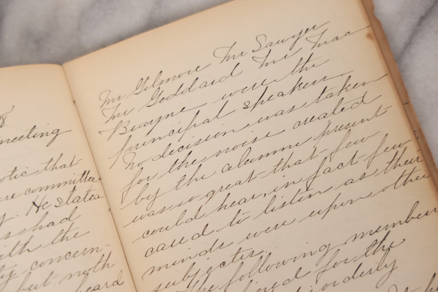 Lot 051 - Antique Handwritten Book, "Records Of The Frederic T. Greenhalge Debating Society," 1898–1899, Containing Constitution, Membership Signatures, Minutes, Debate Topics & Mock Trials, School Debate Club, Binding Loose, Spine Cover Missing