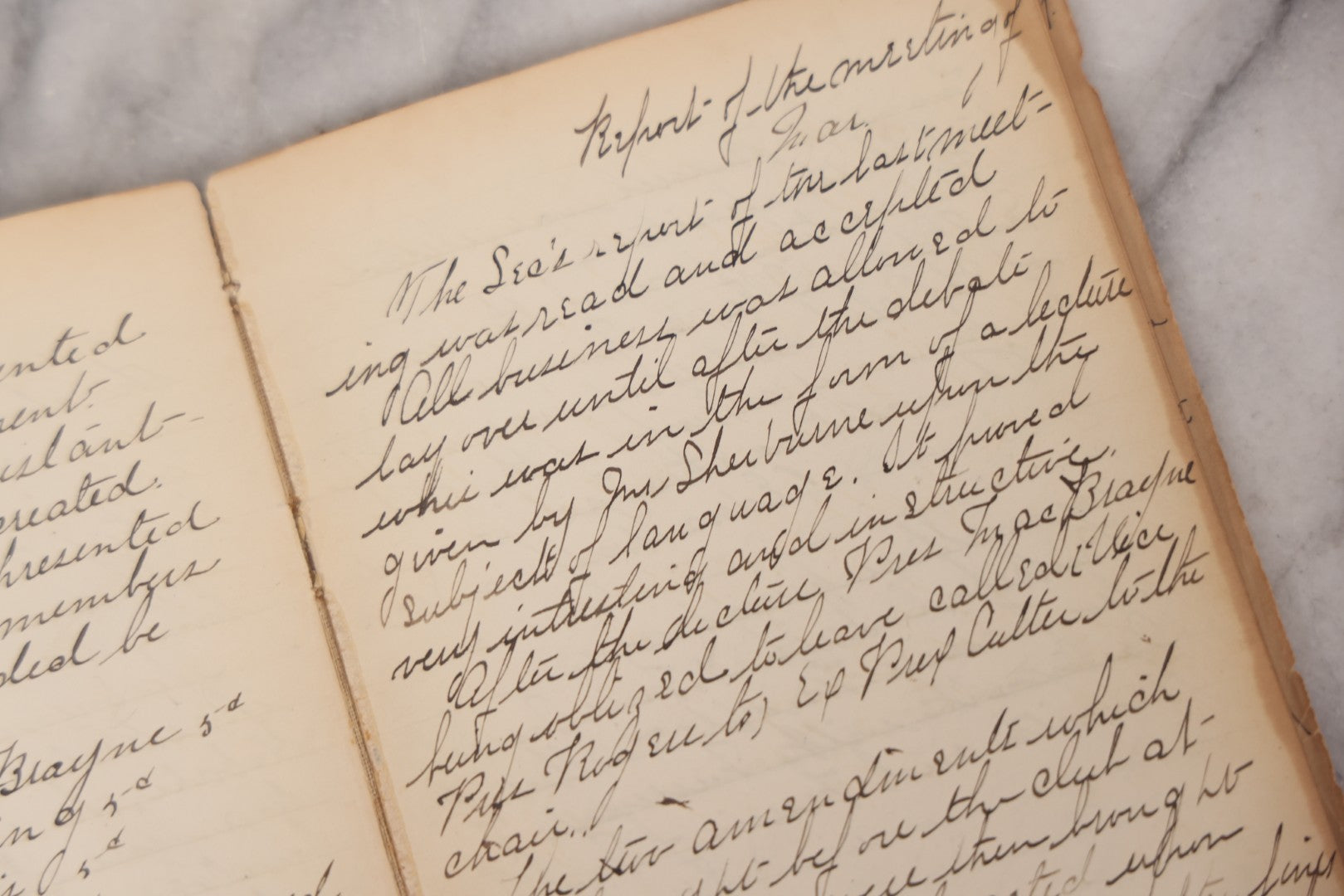 Lot 051 - Antique Handwritten Book, "Records Of The Frederic T. Greenhalge Debating Society," 1898–1899, Containing Constitution, Membership Signatures, Minutes, Debate Topics & Mock Trials, School Debate Club, Binding Loose, Spine Cover Missing