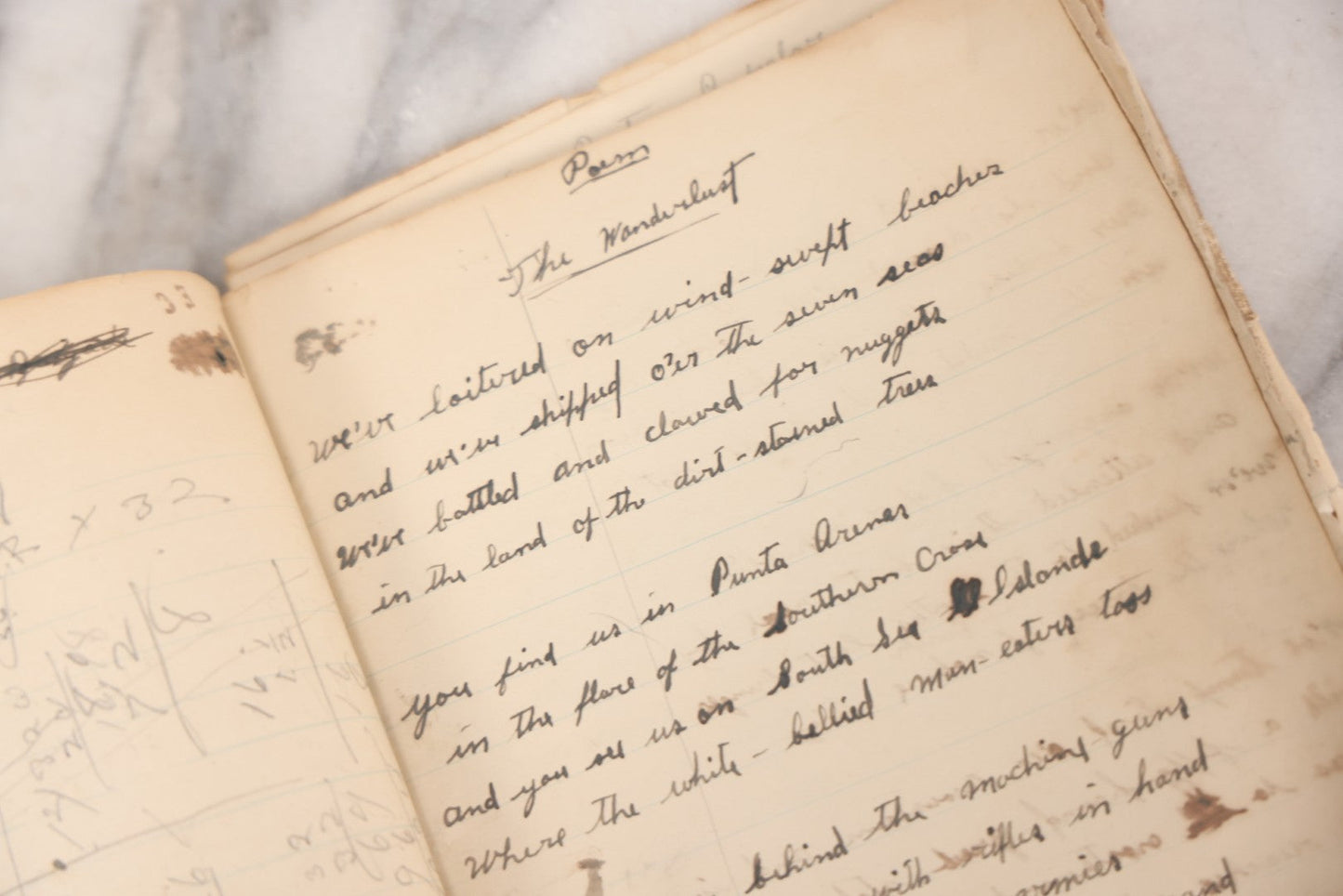 Lot 052 - Vintage Handwritten Composition Notebook Of Marshall Amos, Milltown, Maine, 1930s Containing Original Poems & Songs With Bizarre And Violent Themes, Plus Copied Writings From Shakespeare, Thomas Gray & Others