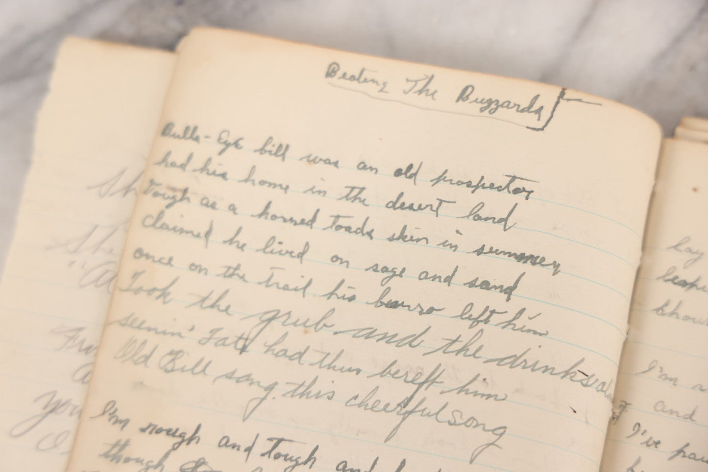 Lot 052 - Vintage Handwritten Composition Notebook Of Marshall Amos, Milltown, Maine, 1930s Containing Original Poems & Songs With Bizarre And Violent Themes, Plus Copied Writings From Shakespeare, Thomas Gray & Others