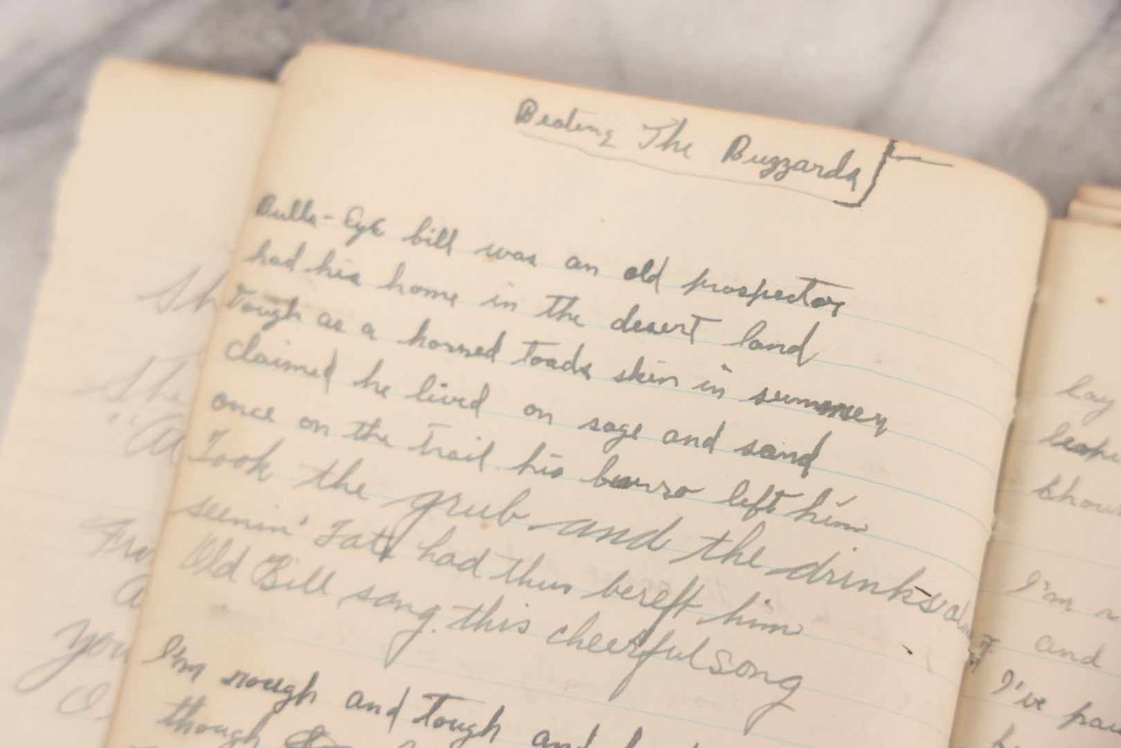 Lot 052 - Vintage Handwritten Composition Notebook Of Marshall Amos, Milltown, Maine, 1930s Containing Original Poems & Songs With Bizarre And Violent Themes, Plus Copied Writings From Shakespeare, Thomas Gray & Others
