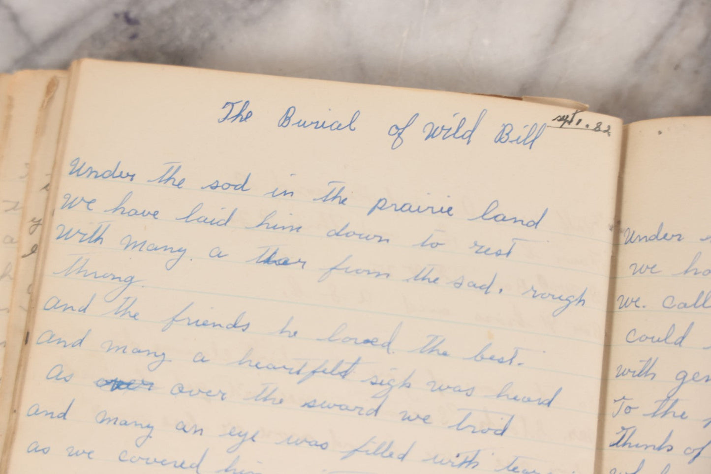 Lot 052 - Vintage Handwritten Composition Notebook Of Marshall Amos, Milltown, Maine, 1930s Containing Original Poems & Songs With Bizarre And Violent Themes, Plus Copied Writings From Shakespeare, Thomas Gray & Others