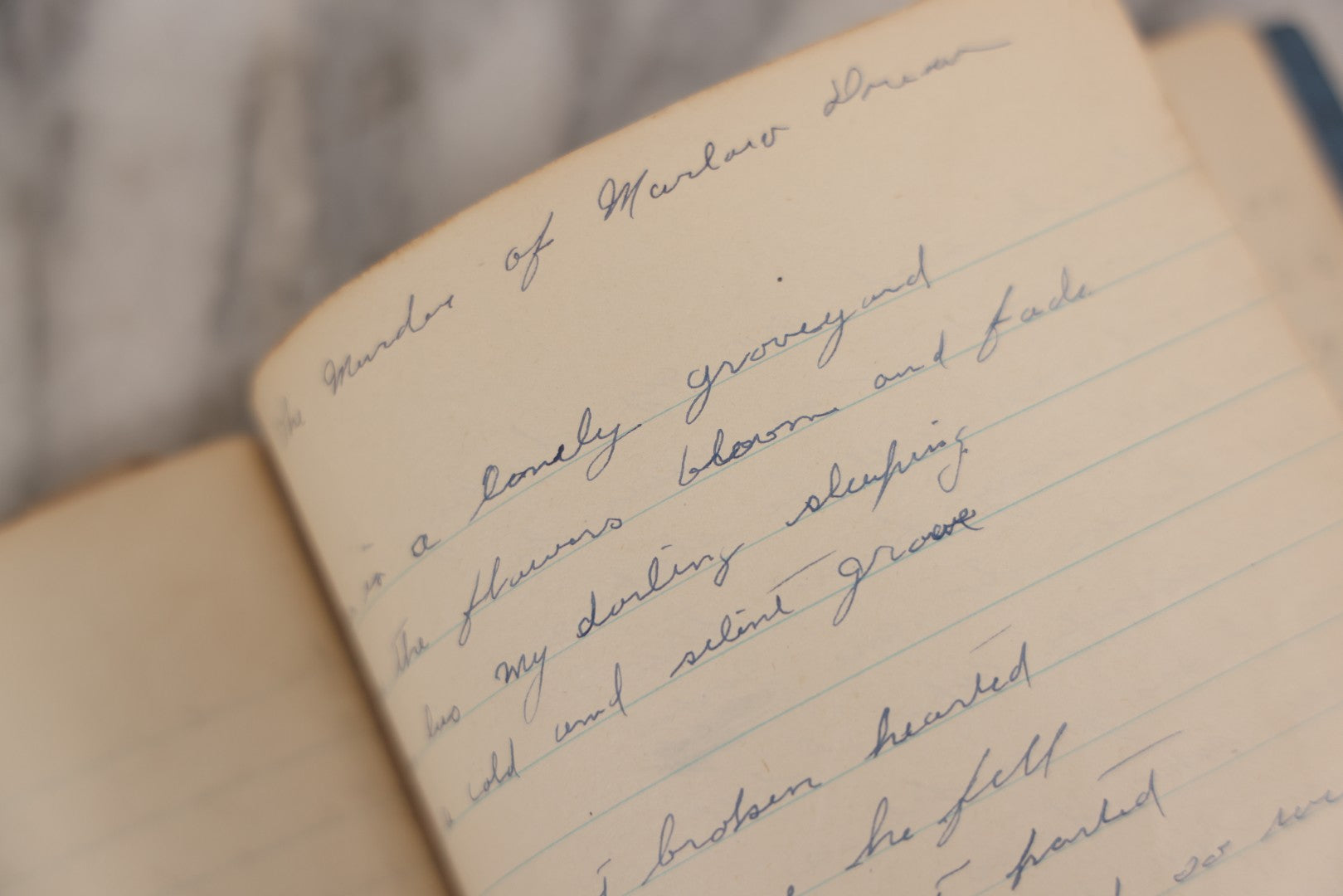 Lot 052 - Vintage Handwritten Composition Notebook Of Marshall Amos, Milltown, Maine, 1930s Containing Original Poems & Songs With Bizarre And Violent Themes, Plus Copied Writings From Shakespeare, Thomas Gray & Others