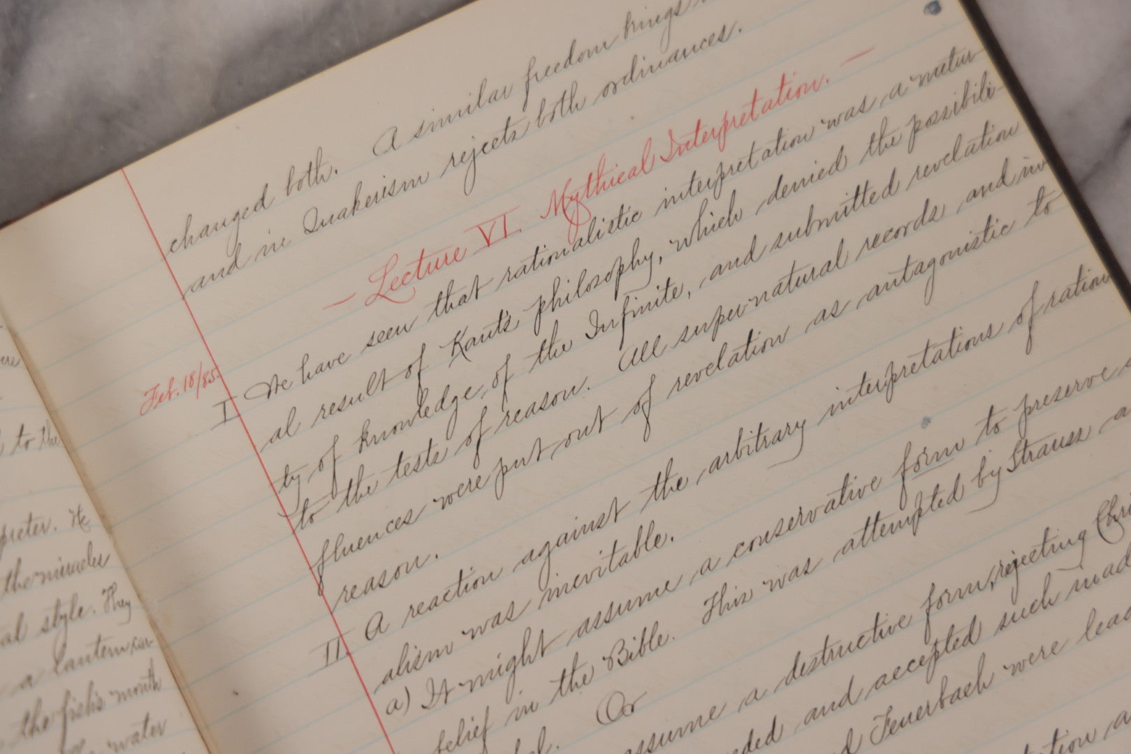 Lot 053 - Antique Student's Handwritten Notebook On Interpretations Of The Bible And Scripture, 1884, With Academic Writings On Religion, Spirituality & History, Including Allegorical, Grammatical-Historical, Dogmatic, Rationalistic & Mythical Lenses