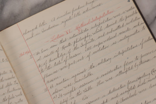 Lot 053 - Antique Student's Handwritten Notebook On Interpretations Of The Bible And Scripture, 1884, With Academic Writings On Religion, Spirituality & History, Including Allegorical, Grammatical-Historical, Dogmatic, Rationalistic & Mythical Lenses
