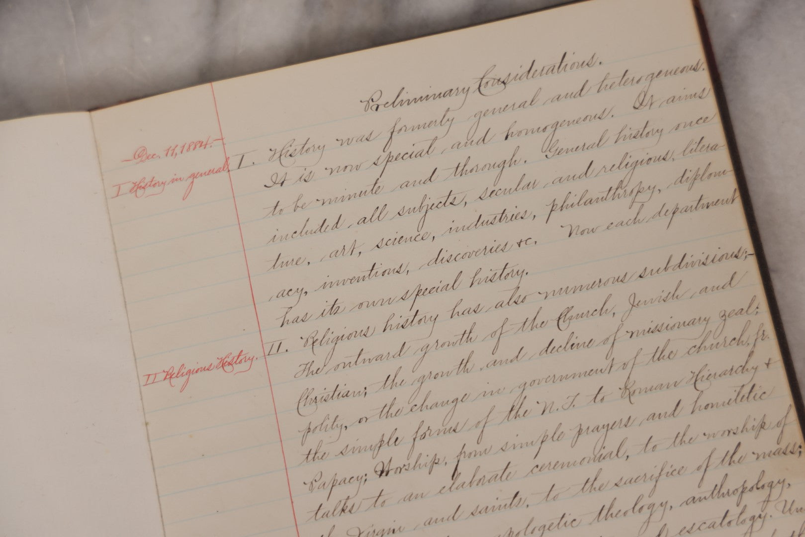 Lot 053 - Antique Student's Handwritten Notebook On Interpretations Of The Bible And Scripture, 1884, With Academic Writings On Religion, Spirituality & History, Including Allegorical, Grammatical-Historical, Dogmatic, Rationalistic & Mythical Lenses