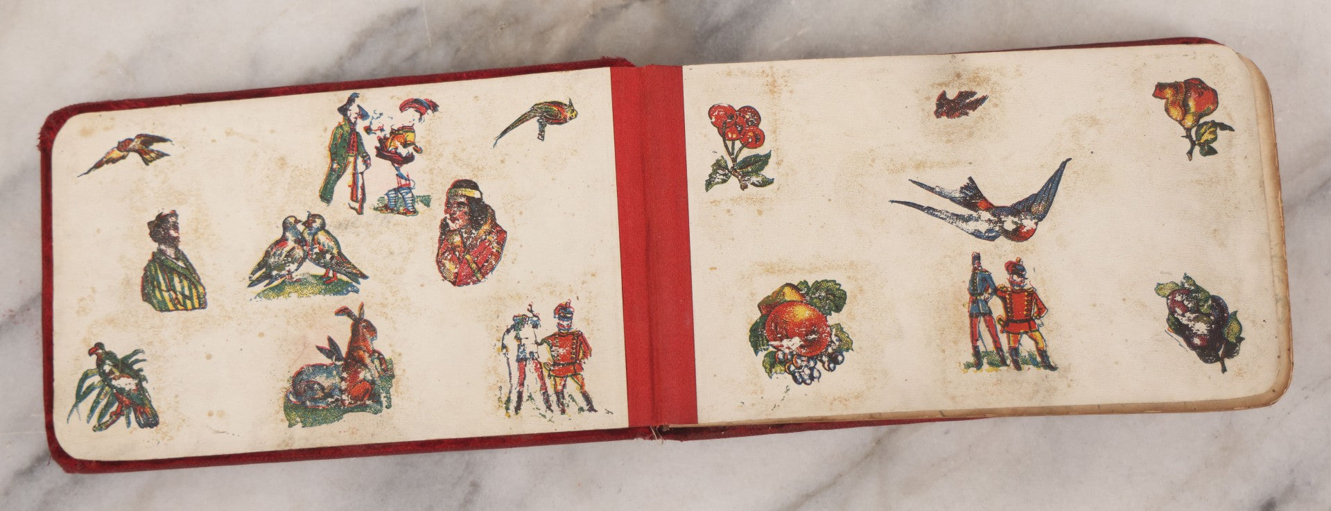 Lot 055 - Antique Victorian Red Velvet Autograph Album Of Lizzie, Hogarth Academy, Connecticut, 1880s With Student & Teacher Signatures, Hand-Drawn Comic Pencil Sketch, Die-Cut Lithographs & Painted Floral Page