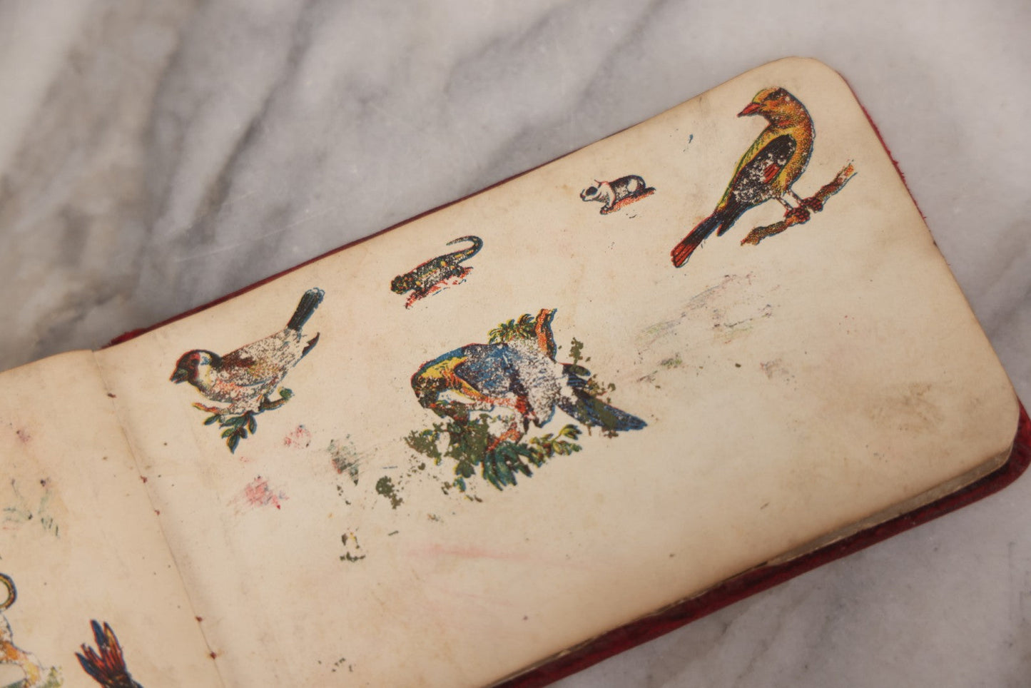 Lot 055 - Antique Victorian Red Velvet Autograph Album Of Lizzie, Hogarth Academy, Connecticut, 1880s With Student & Teacher Signatures, Hand-Drawn Comic Pencil Sketch, Die-Cut Lithographs & Painted Floral Page