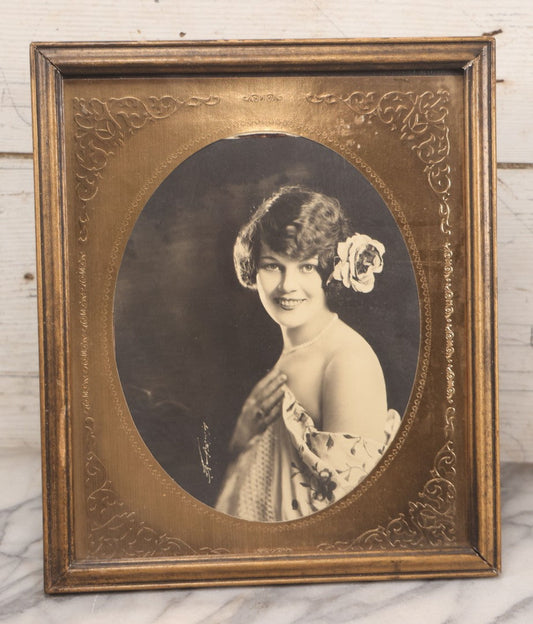 Lot 057 - Vintage Framed Black And White Pin-Up Photo Of Grinning Lady, Signed "Bert," In Modern Frame With Gold-Colored Mat, 11-1/8" x 13-1/8"