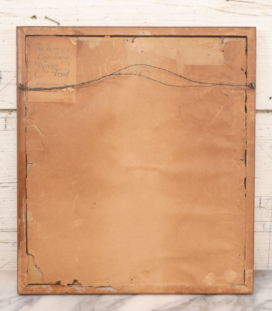 Lot 058 - Antique Framed Hand-Tinted Art Photo Print, "Where Loveliness Keeps Tryst," Featuring Woman In Yellow Dress On Bench With Flowers, Copyright O. Co., 11-1/2" x 13"