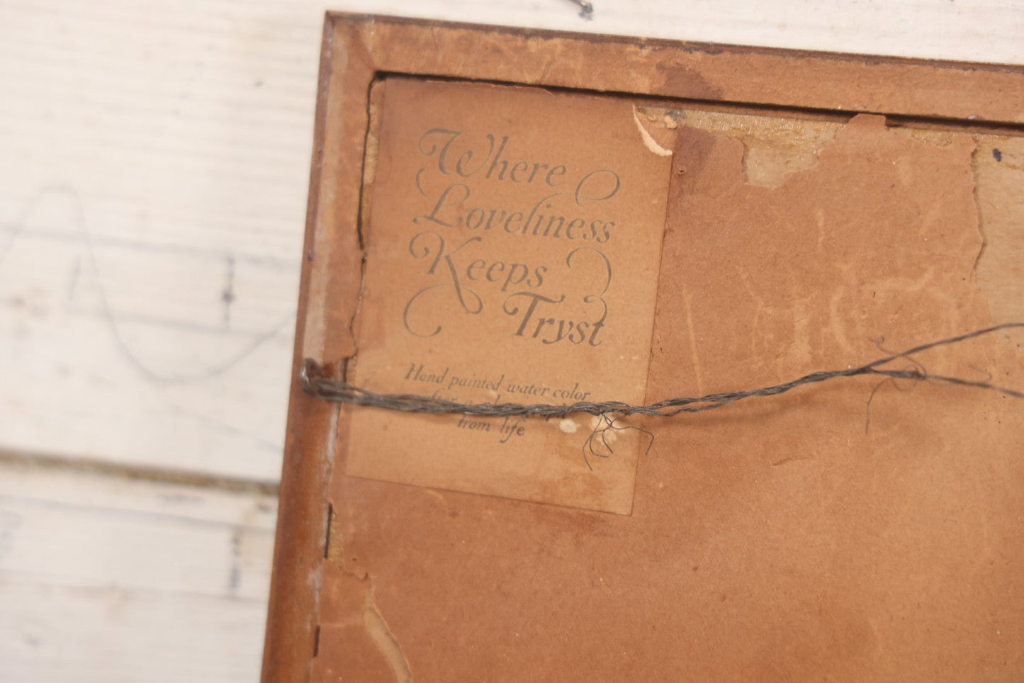 Lot 058 - Antique Framed Hand-Tinted Art Photo Print, "Where Loveliness Keeps Tryst," Featuring Woman In Yellow Dress On Bench With Flowers, Copyright O. Co., 11-1/2" x 13"