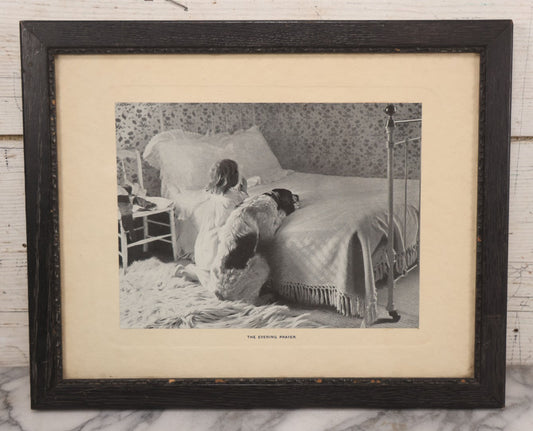 Lot 060 - Antique Framed Photo Art Print, "The Evening Prayer," Girl And Dog Praying On Bed, Copyright 1902 By C.B. Webster & Co., 15-3/4" x 12-3/4"