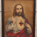 Lot 061 - Antique Chromolithograph Print Of Jesus With Stigmata And Sacred Heart, Original Wood Frame Painted Black And Bronze, Print Marked "G.H. 408", 10-1/4" x 13-1/4"